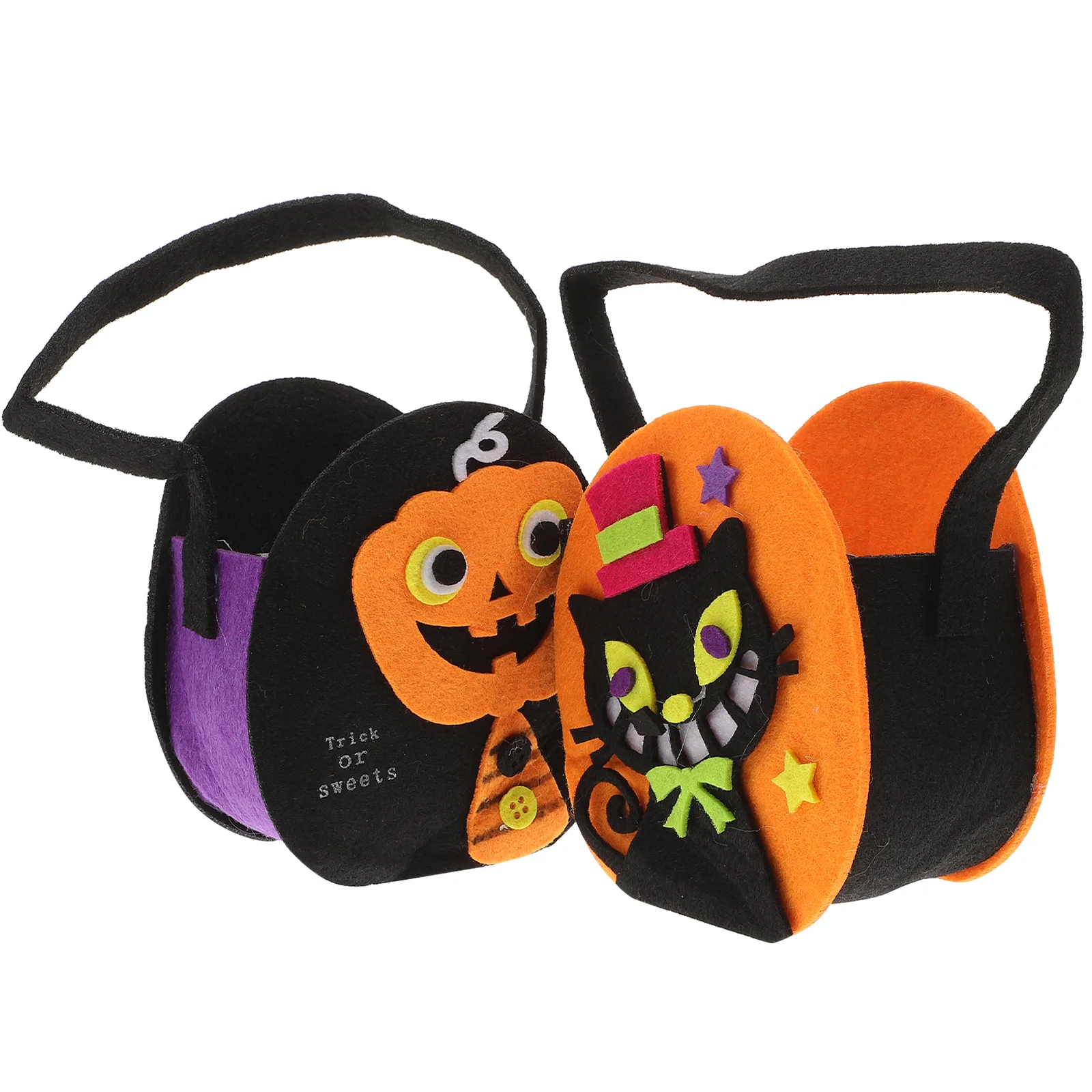 

2pcs Bags Felt Tote Basket Pumpkin Candy Bags with Handles Trick or Treat Party Favors