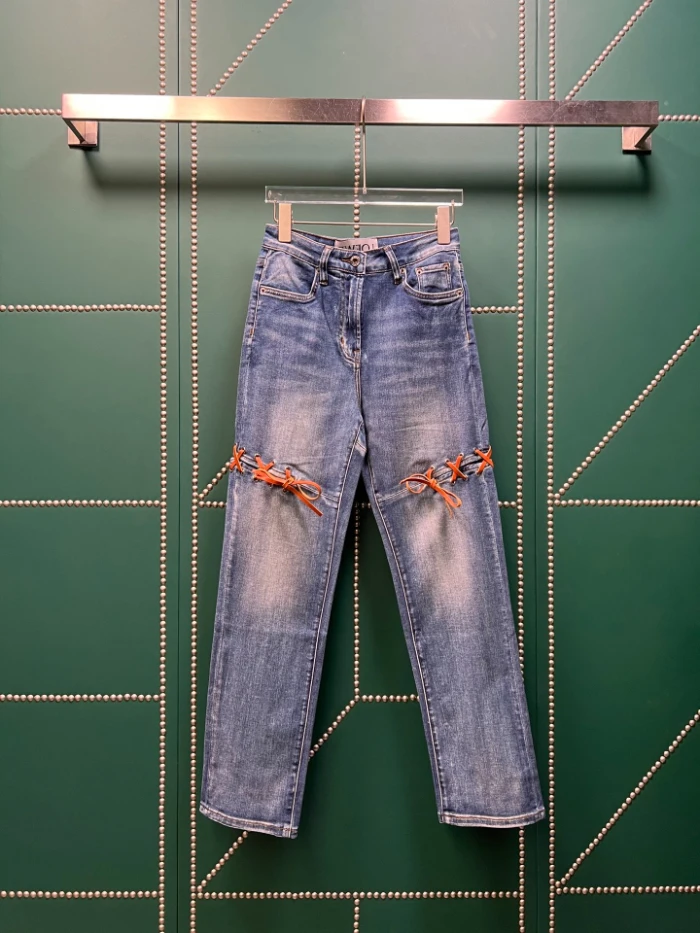 

123383 модные классические модные роскошные дизайнерские брюки из джинсовой ткани с вышивкой на весну и лето