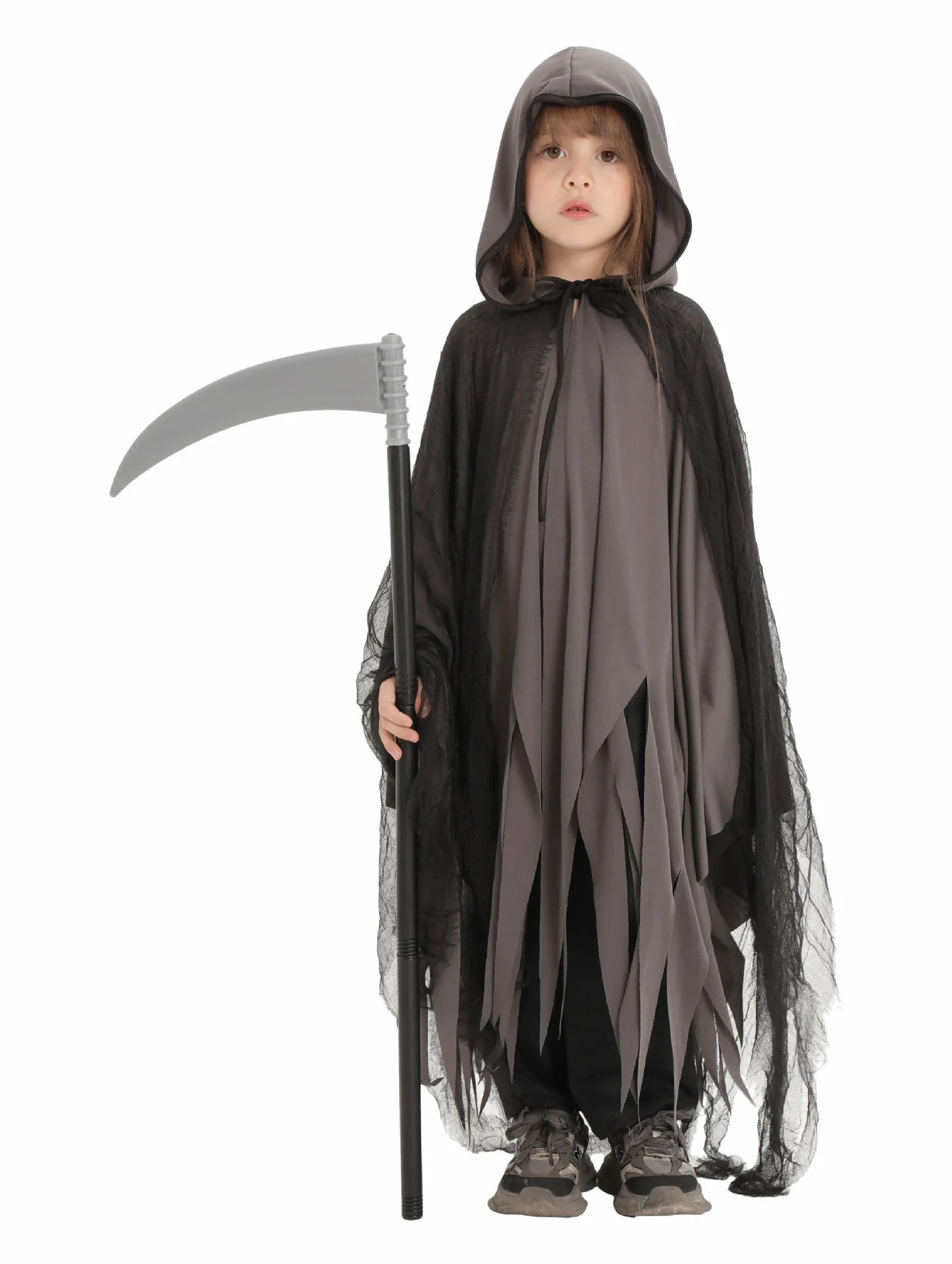 Хэллоуин Туманный Призрак косплей сетчатый серый плащ Костюм Детский зло с косой