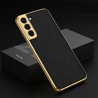 luxury plating case for samsung s22 ultra plus case vintage pu leather case with soft edge anti drop cover for galaxy s22 case
