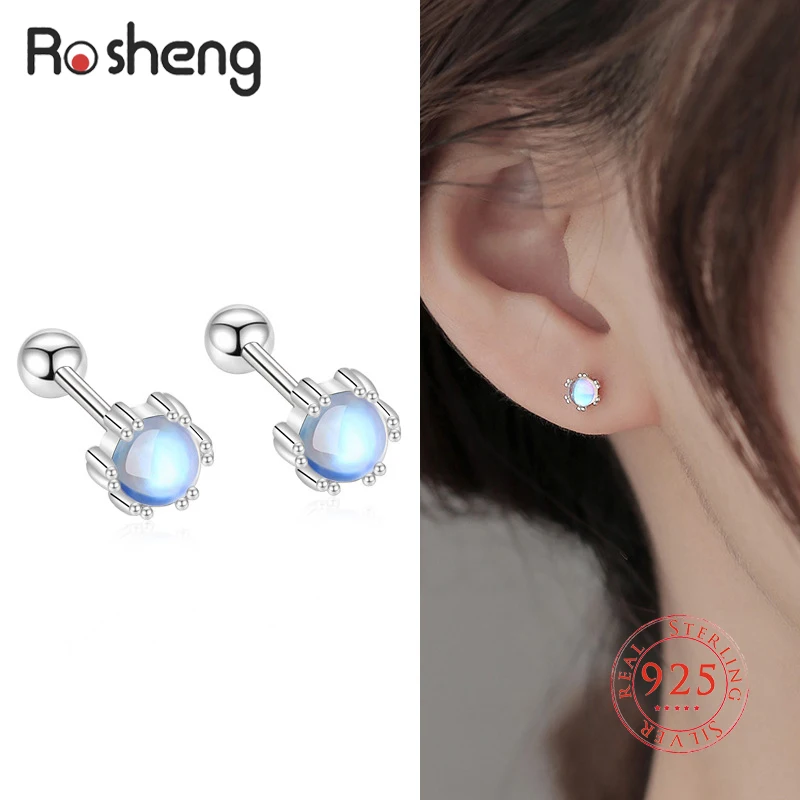 

Screw Stud Earrings Silver 925 Rainbow Moonstone Ear Piercing Cute Heart Antler Water Droplet Shape for Women Stackable Jewelry