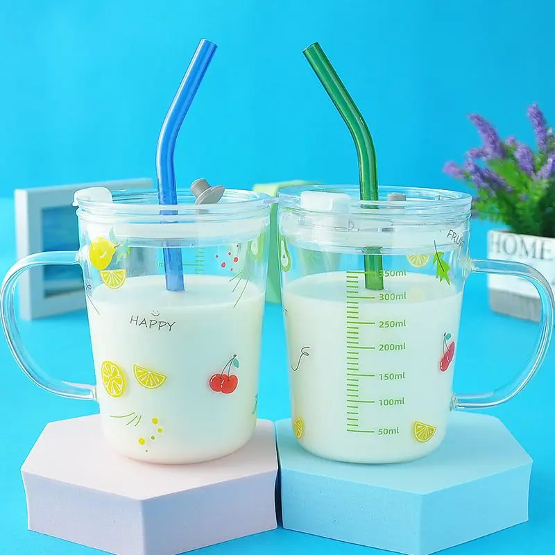 

Glass Cup Home Milk Tableware with Lid Cartoon Breakfast Training Kettle Party Grass Mug Accessories