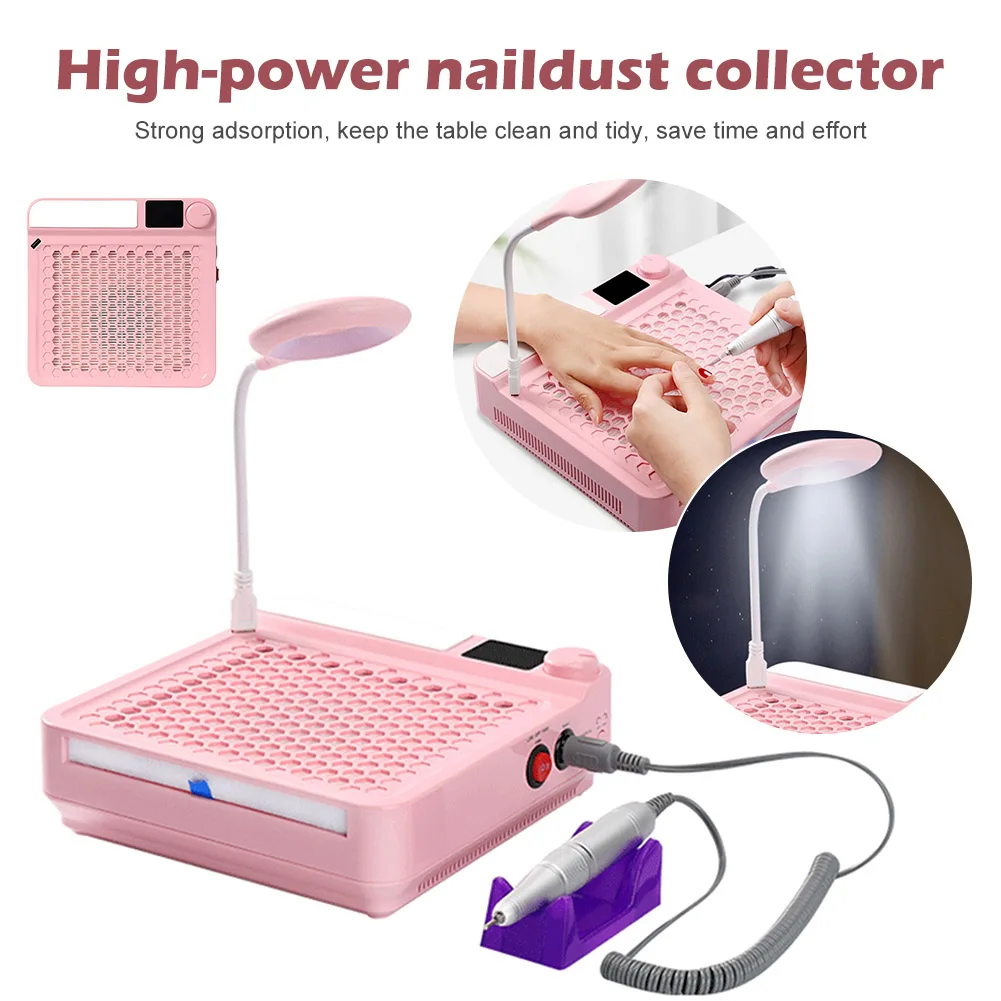 

3 In 1 98W Nail Vacuum Dust Suction Collector Cleaner with LED Lamp Nail Drill Pen Manicure Machine Bits for Gel Polish Removing