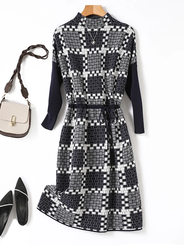 Элегантные платья для женщин осенне-зимнее новое трикотажное платье с длинными