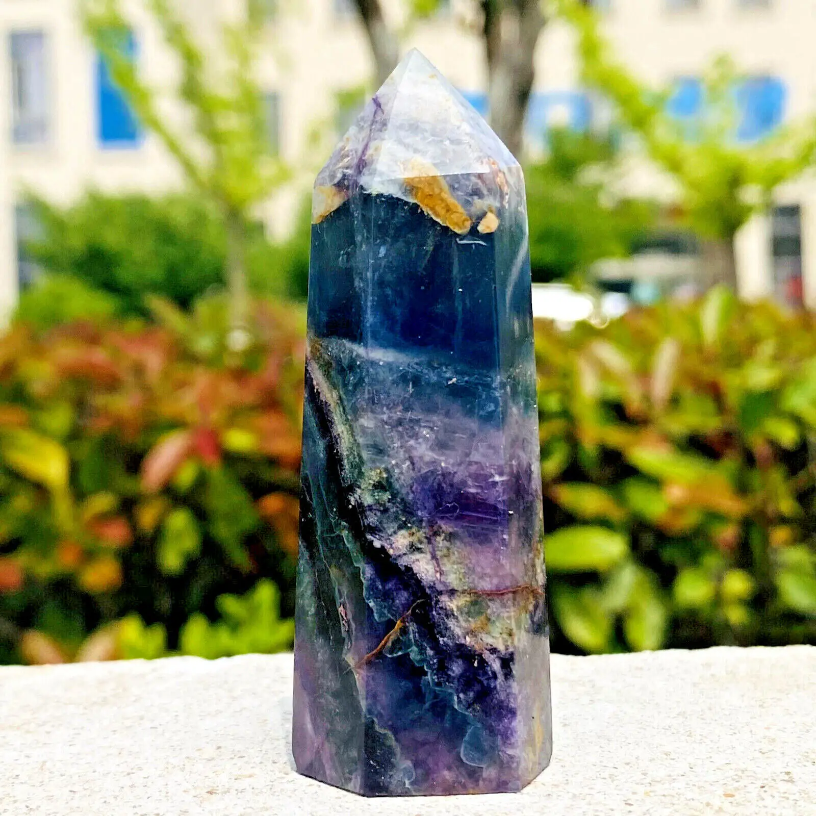 

Natural Flourite Tower Beautiful Patterns Unique Crystal Obelisk Healing Energy Quartz
