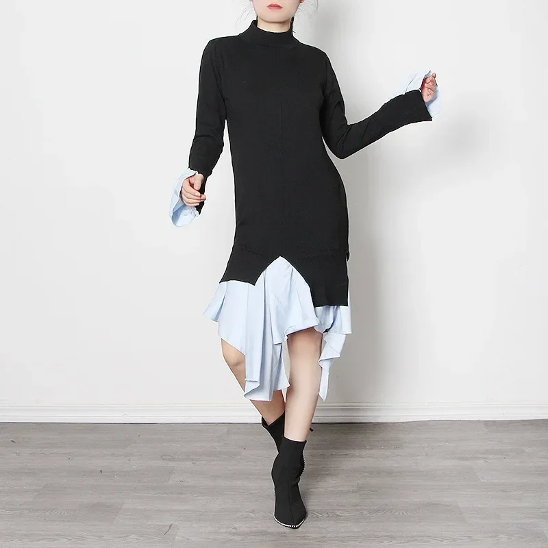 Элегантная женская трикотажная юбка осень 2023 новое свободное платье средней