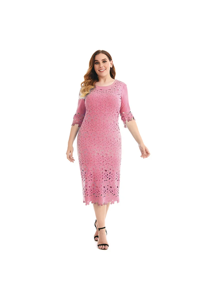 Summer plus size women twisted silk material rhinestone openwork craft dress plus size outfits  party dresses