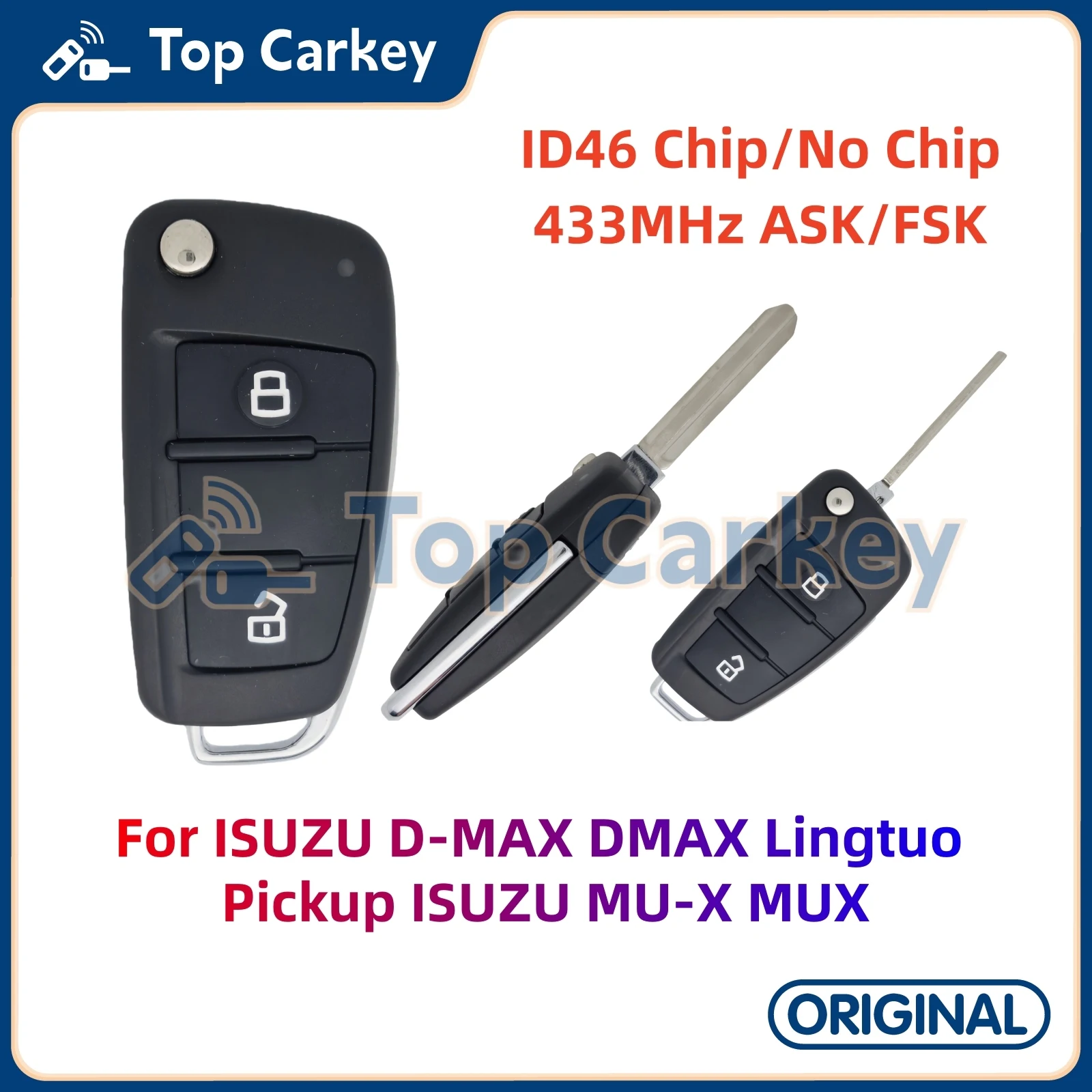 Фото Оригинальный выкидной ключ TopCarkey с 2 кнопками, чип ID46, 433 МГц, ASK FSK для ISUZU D-MAX DMAX Lingtuo Pickup, ISUZU MU-X MUX №1