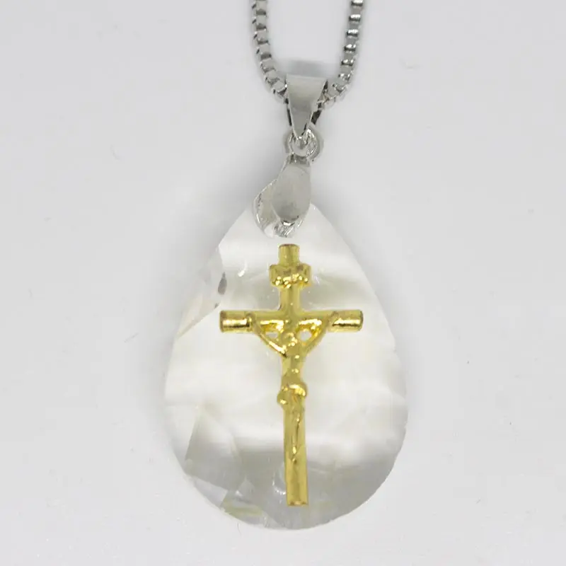 

Trendy Water Drop Cross Jesus Pendant Necklaces for Women White Gold Color Party Jewelry Accessories Gifts Dropshipping