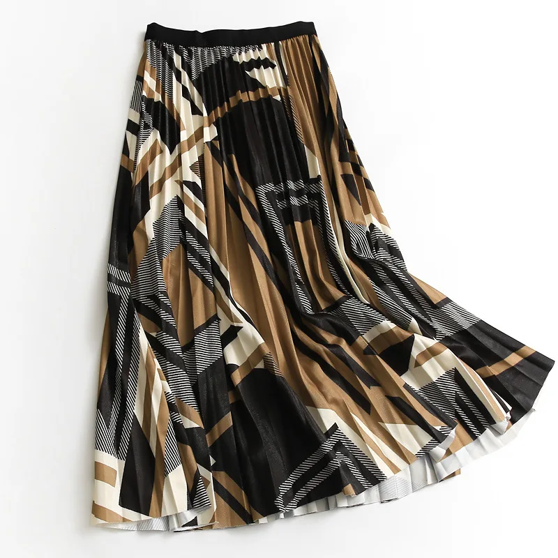 

2022 Women Korean Style Mid-Length High Waist A Line Skirt Female Spring Summer Fashion Midi Long Pleated Skirt
