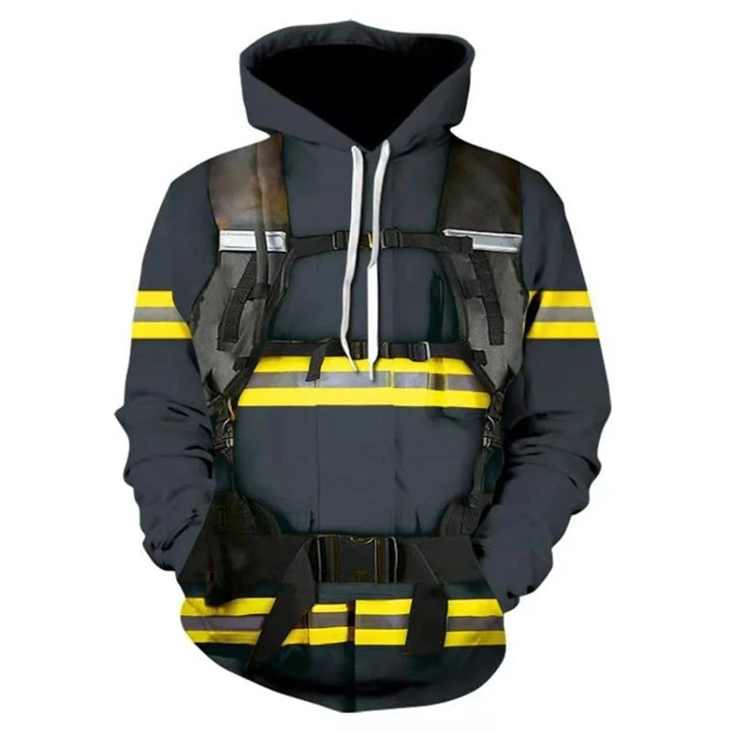 Realistic Firefighter Fireproof Suit Pattern Hoodies Fashion Cosplay Men Women 3D Printed Sweatshirt Funny Trend Loose Pullovers