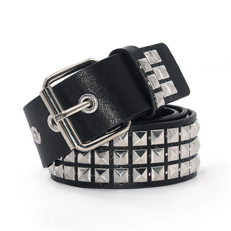 Luxury Square Bead Rivet Belt Metal Pyramid Straps Men And Women Punk Rock Hardware Jeans Designer Female Waist Belts 2023 New