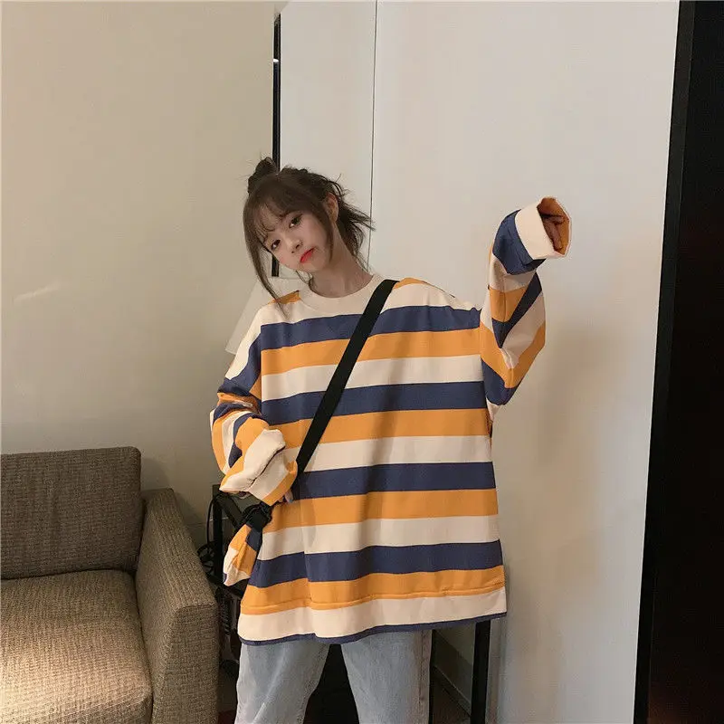 Свитшот женский в полоску модный универсальный Свободный Повседневный