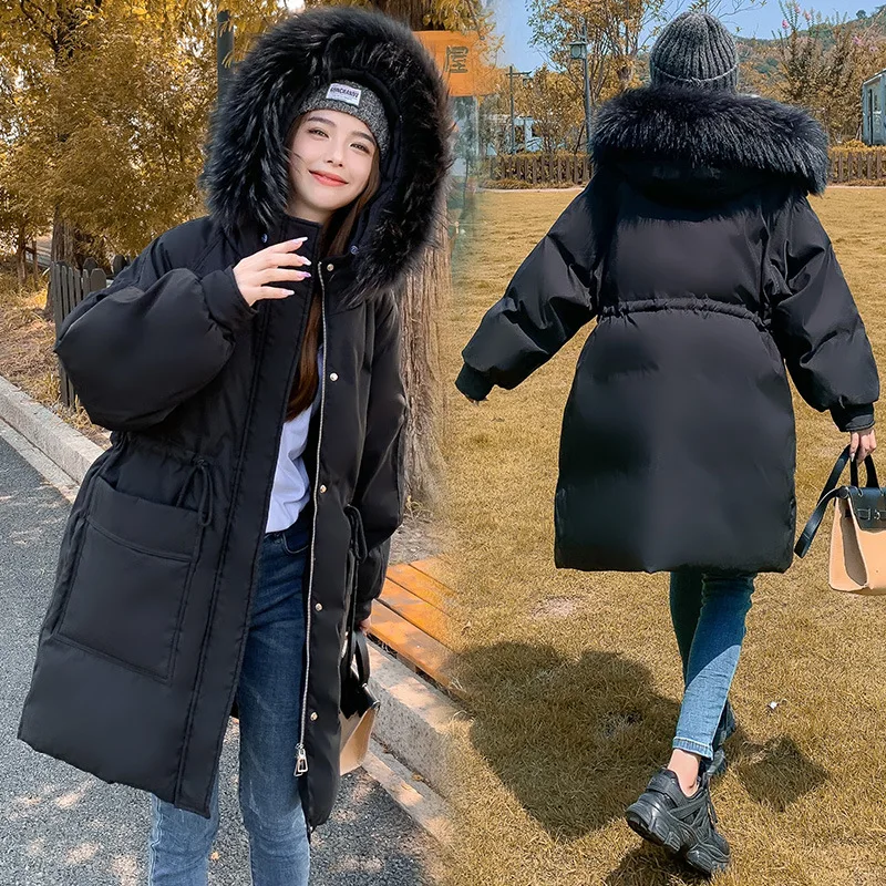 Raccoon Fur Collar Hooded Down Jacket coat Women Clothing Coat 90% White Duck Slim Fit Thickening Large Waist Drawstring Parkas