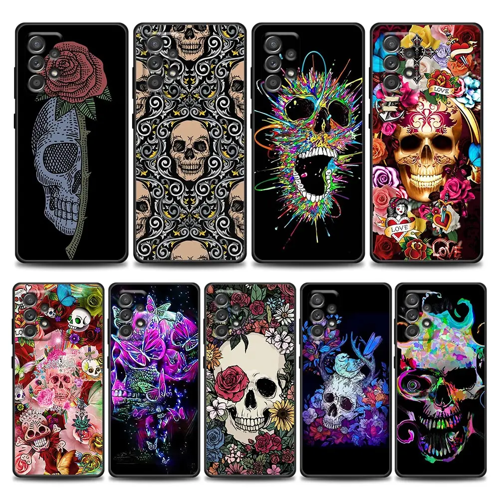 

Retro Style Flower Skull Phone Case for Samsung A01 A02 S A03s A11 A12 A21s A32 5G A41 A72 5G A52s 5G A91 Soft Silicone