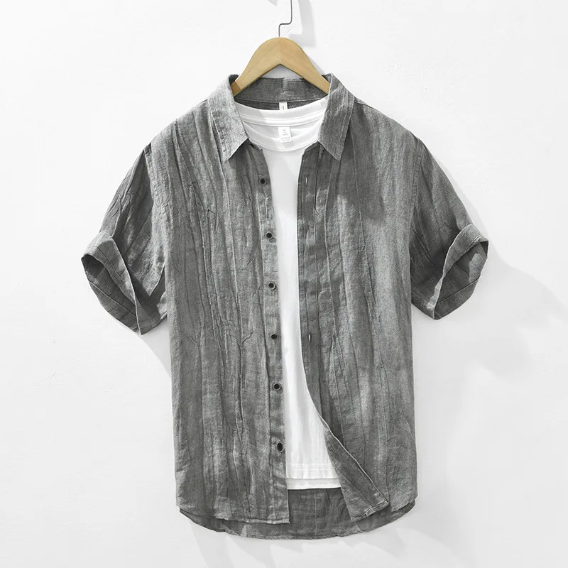 

Рубашка женская льняная с коротким рукавом, модная однотонная Простая Повседневная Базовая Блузка в японском стиле, винтажный топ на каждый день, лето 100%