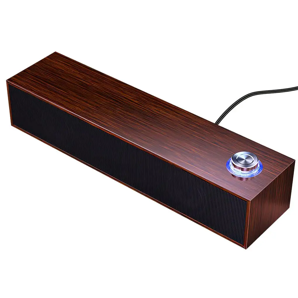 Wood Wired Speaker with Lodestone USB Subwoofer Sound Bar Strip Boombox Stereo Card Multimedia Audio Center Loudspeaker