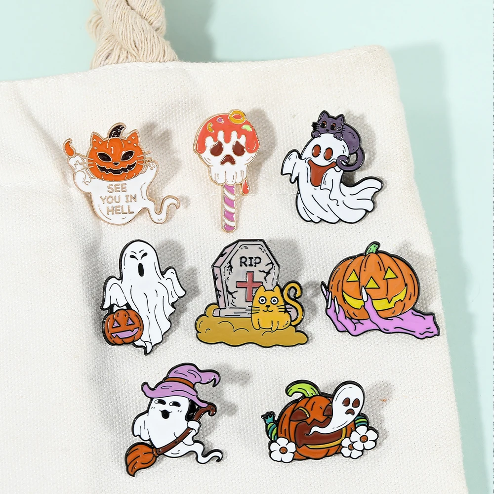 Новые креативные эмалированные булавки на тему Хэллоуина красивая тыква кошка