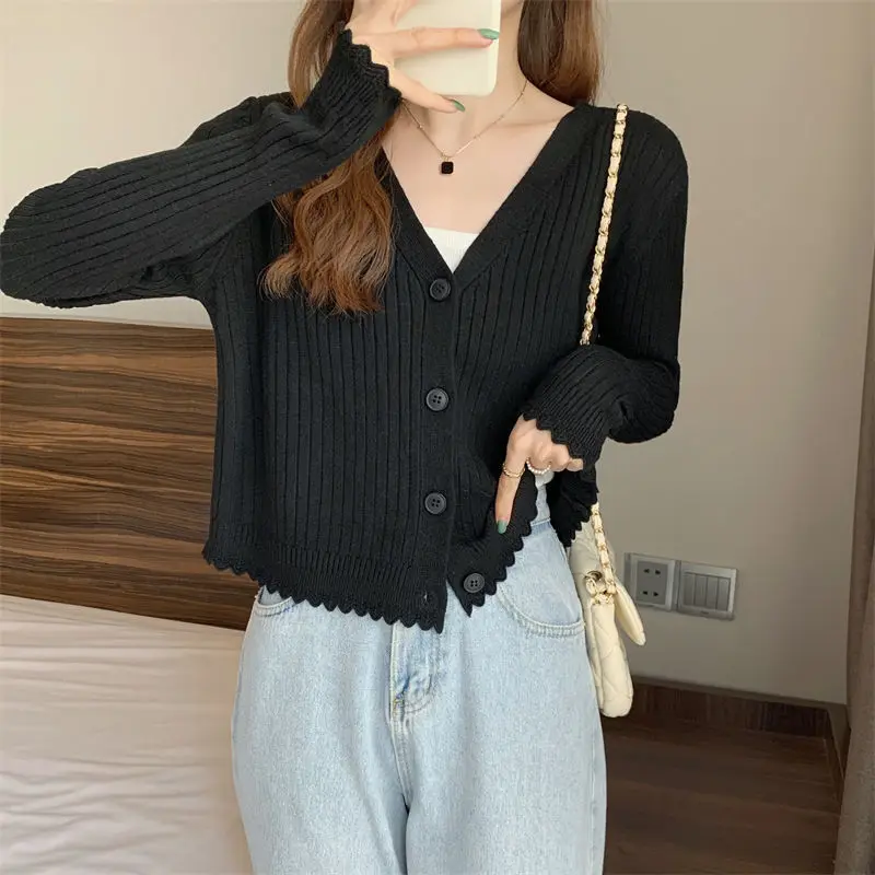 Вязаный крючком Женский пикантный кардиган с V-образным вырезом винтажный свитер