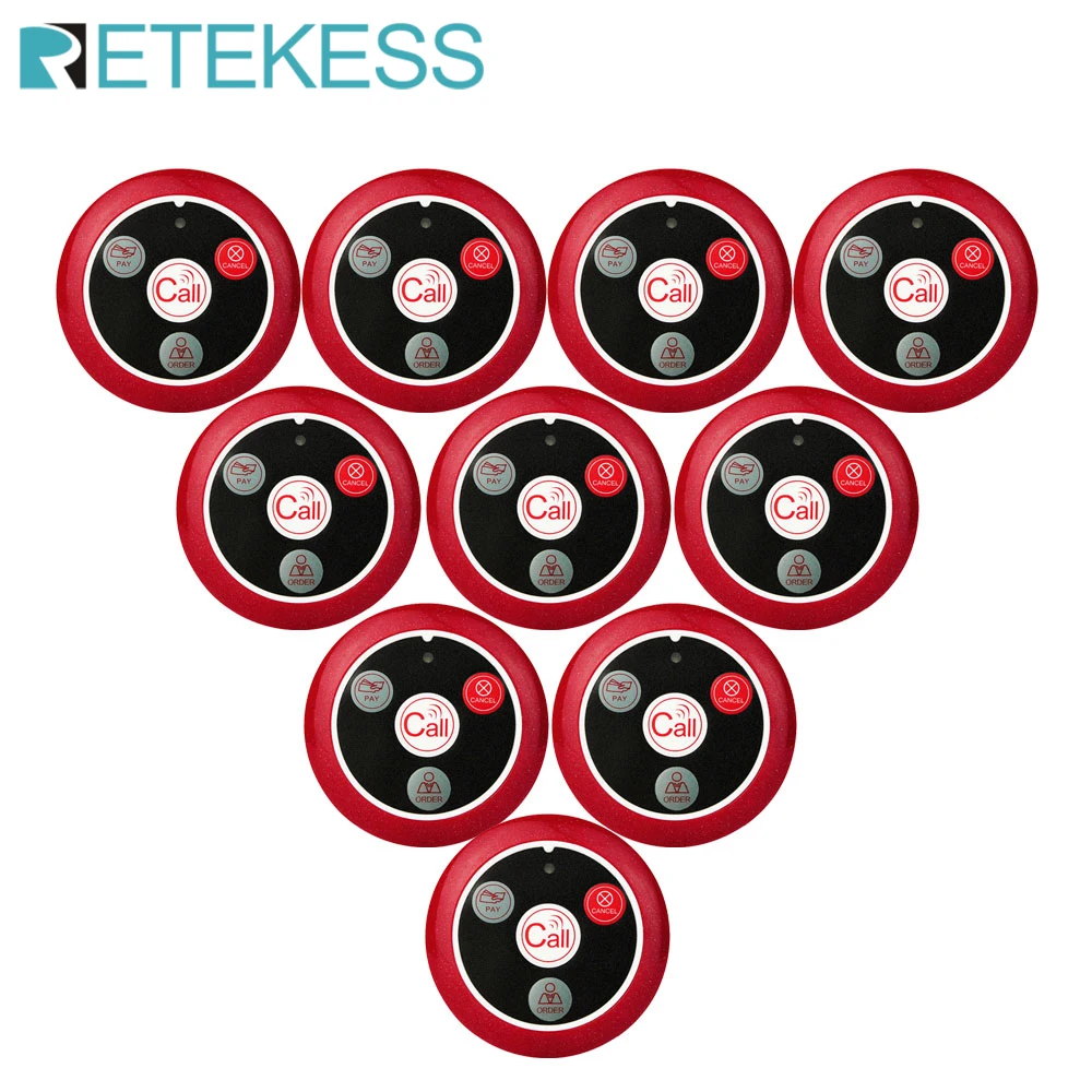 

10 шт., кнопки вызова официанта Retekess T117, 433 МГц