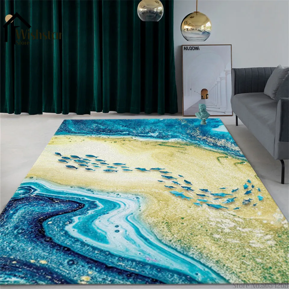 

Blue Abstract Ink Painting Carpet Living Room Large Nordic Style Kitchen Mat Velvet Bedroom Rug Cutsom Hallway Runner Rug