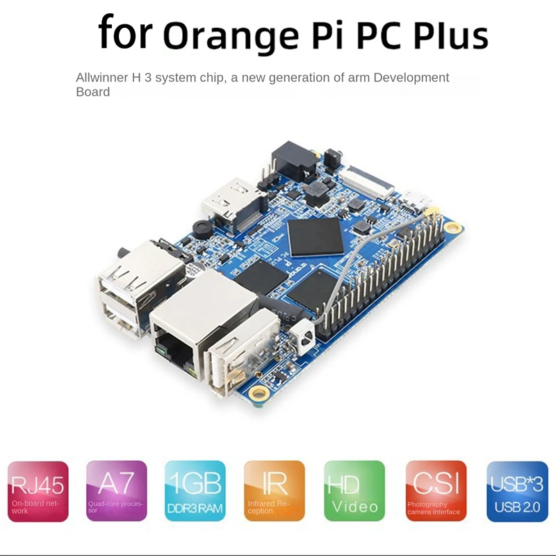 For Orange Pi PC Plus H3 1GB DDR3+8GB EMMC Development Board+Case+Cooling Fan+Heat Sink+HD Cable+Power Supply