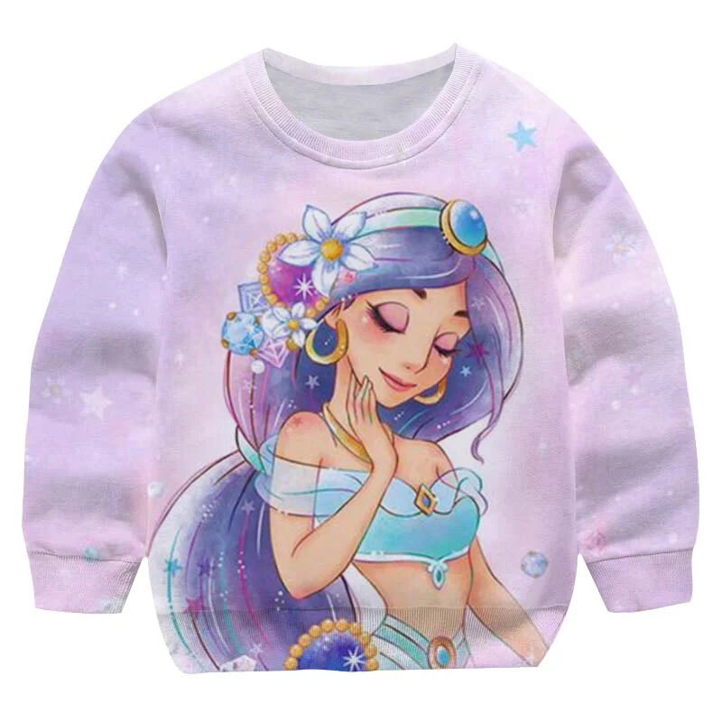 

Children's Princess Jasmine Sweater Top Boys Autumn New Casual Fashion Round Neck Cartoon Girls Princess Clothing 1-14 Years Old