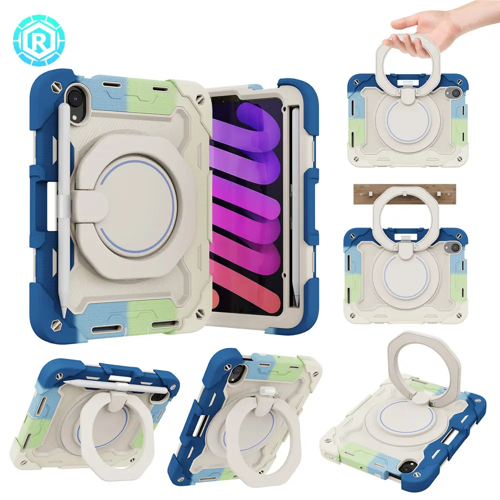 

Cover for IPad Mini 6th 360 Rotation Tablet Case for IPad Mini 6 2021 8.3inch Kids Safe Handle Stand Armor Silicone Back Cover