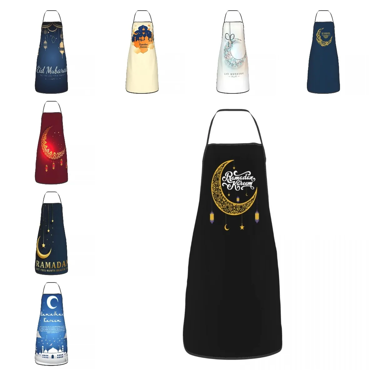 

Muslim Ramadan Kareem Apron Women Men Unisex Bib Islamic Eid Mubarak Moon Kitchen Cooking Tablier Cuisine Chef Baking