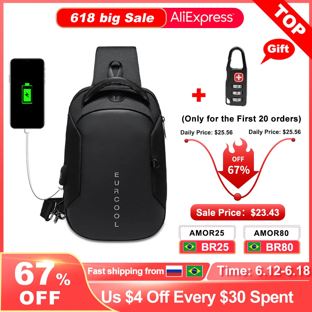 Многофункциональная нагрудная сумка через плечо, мужские мессенджеры с USB-портом для зарядки, водонепроницаемые слинг-сумки на плечо для мужчин