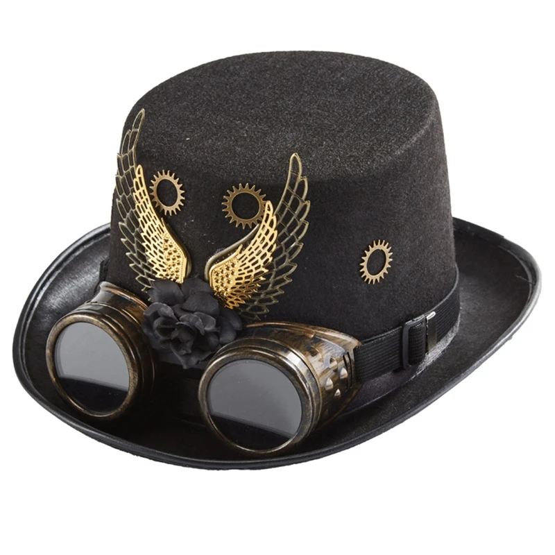 

Gothic Retro Steampunk Hat Victorian Top Hat Gears Goggles Wings Jazz Hat Fancy Dress Up Costume for Cosplay Prom X4YC