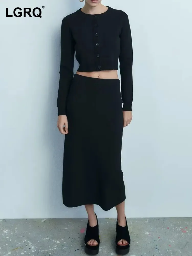

LGRQ 2023 модный элегантный повседневный вязаный короткий топ длинная юбка женские комплекты Роскошная Высококачественная модная Оригинальная одежда 19F4303