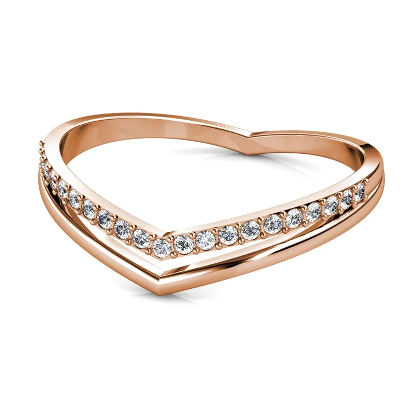 Фото Daisini Кристаллы от Swarovski V-образное двухслойное кольцо Винтажный темперамент и легкий роскошный дизайн Классические латунные украшения №3