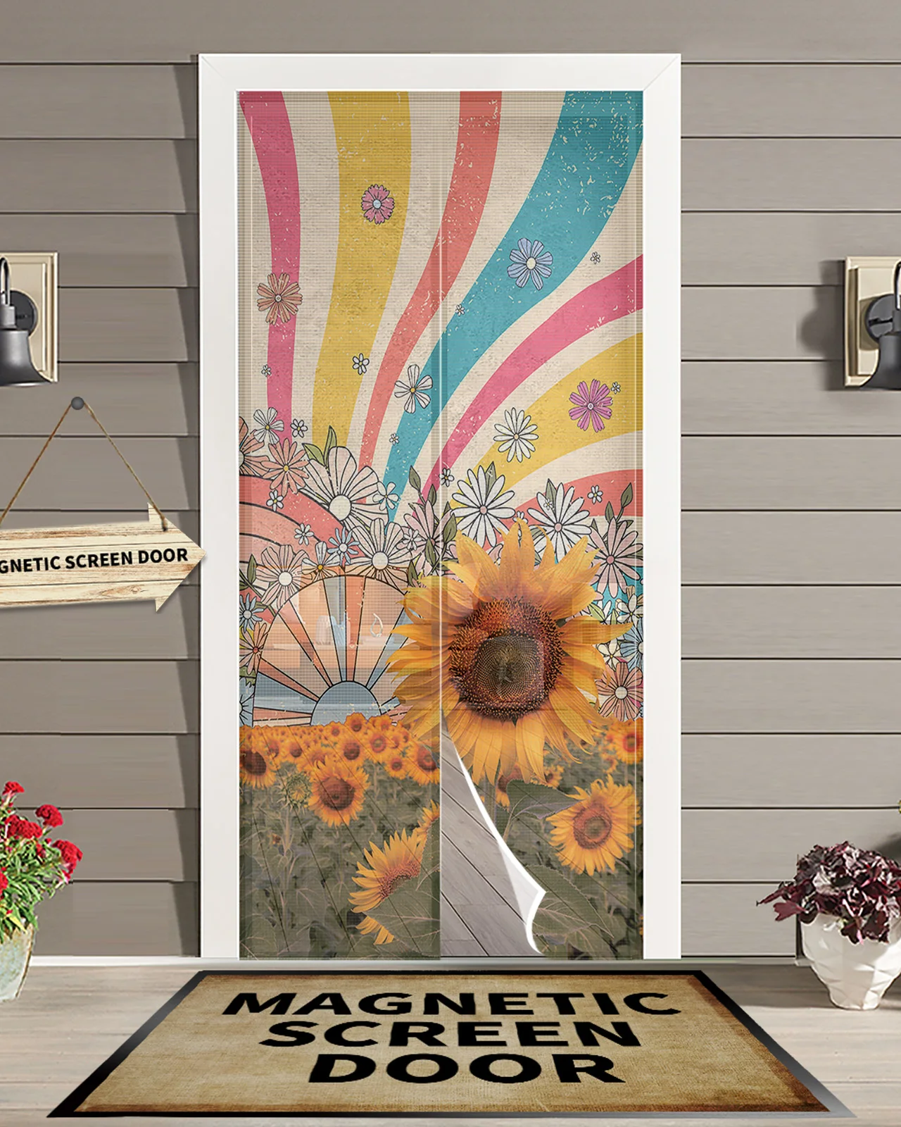 

Tropical Plant Sunflower Rainbow Kitchen Curtain Magnetic Mosquito Net Curtains Summer Bedroom Anti Insect Door Curtain