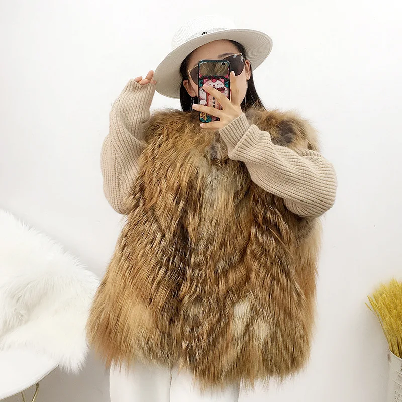 

Real Phnom Penh/Silver Fox Fur Coats Jackets Women Female Knitted Long Sleeve Sweater Fashion Thick Warm Outwear 2023 New