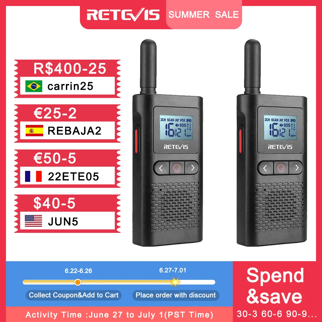 

Retevis Walkie talkie RB28 RB628 Mini Walkie-talkie PMR 446 FRS PTT VOX Two-Way Radio for Hotel Cafe Restaurant Outdoor Hunting