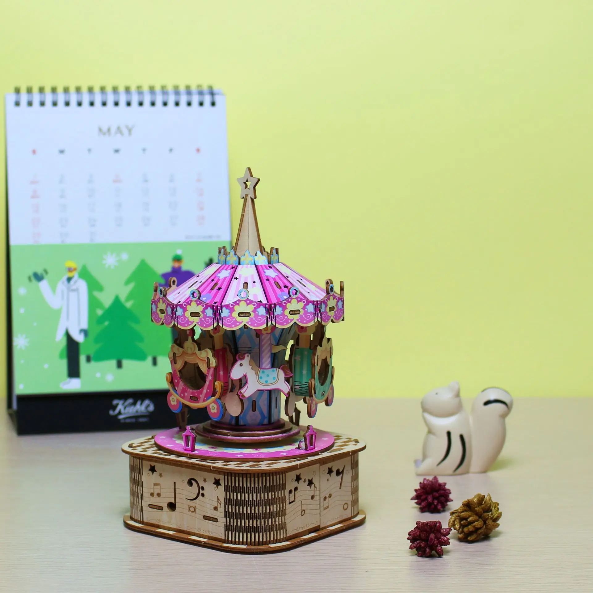 

DIY 3D Carousel Wooden Puzzle Game Assembly Music Box Toy Gift for Children Kids Adult Holiday Gift shiny music box