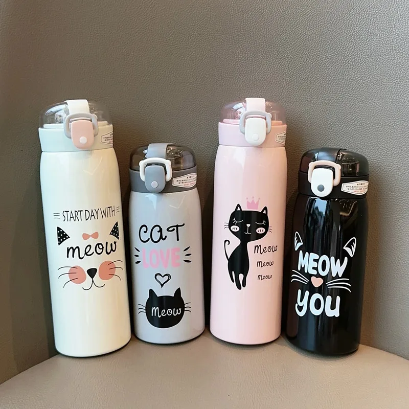 350ml/500ml Cartoon Cat Stainless Steel Vacuum Flask With St