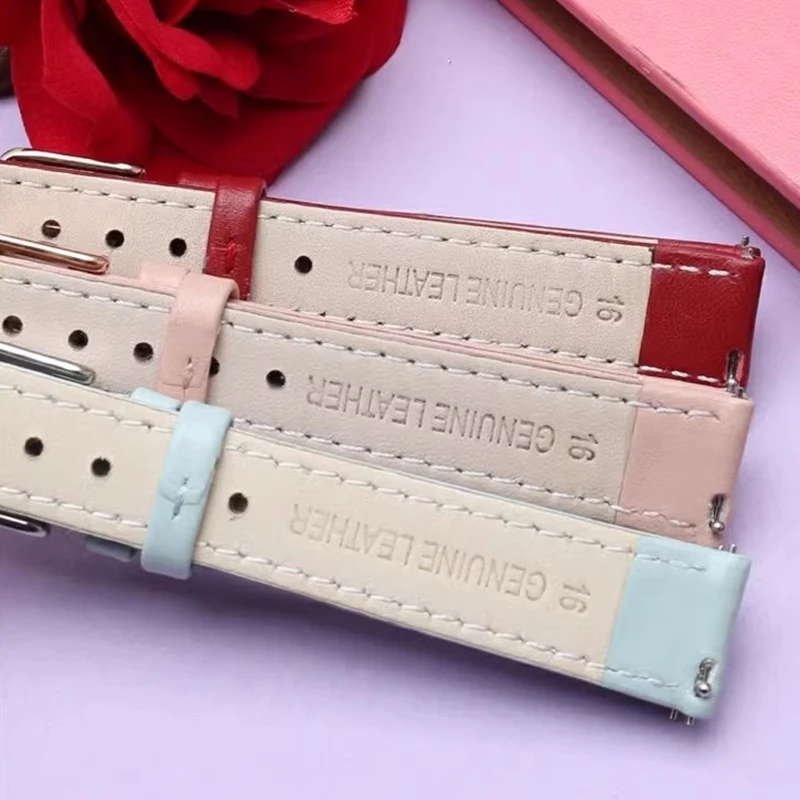 Фото Cowhide Strap 12mm 14mm 15mm 16mm 18mm 20mm Quick Release Replace Wrist Strap Men Women Watch Accessories №5