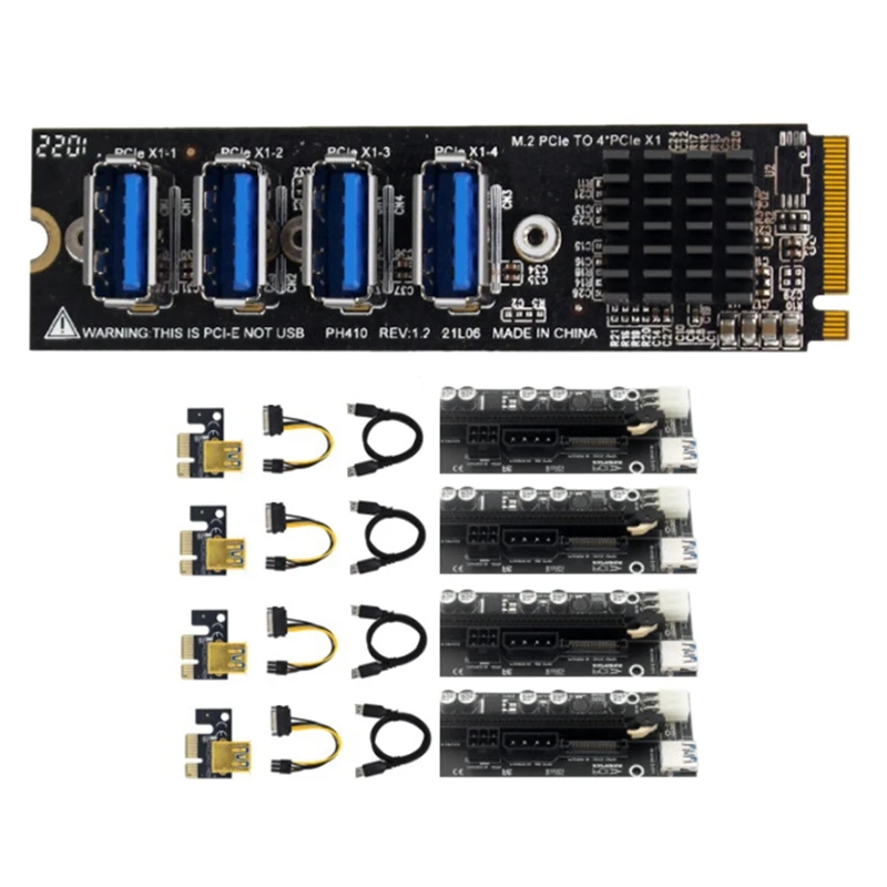 

NEW-M.2 M-Key Pcie Expansion Cards+PCIE Riser Cable M.2 To Pci-E X1 4 Port USB3.0 Graphics Card Expansion Adapter ASM1184E