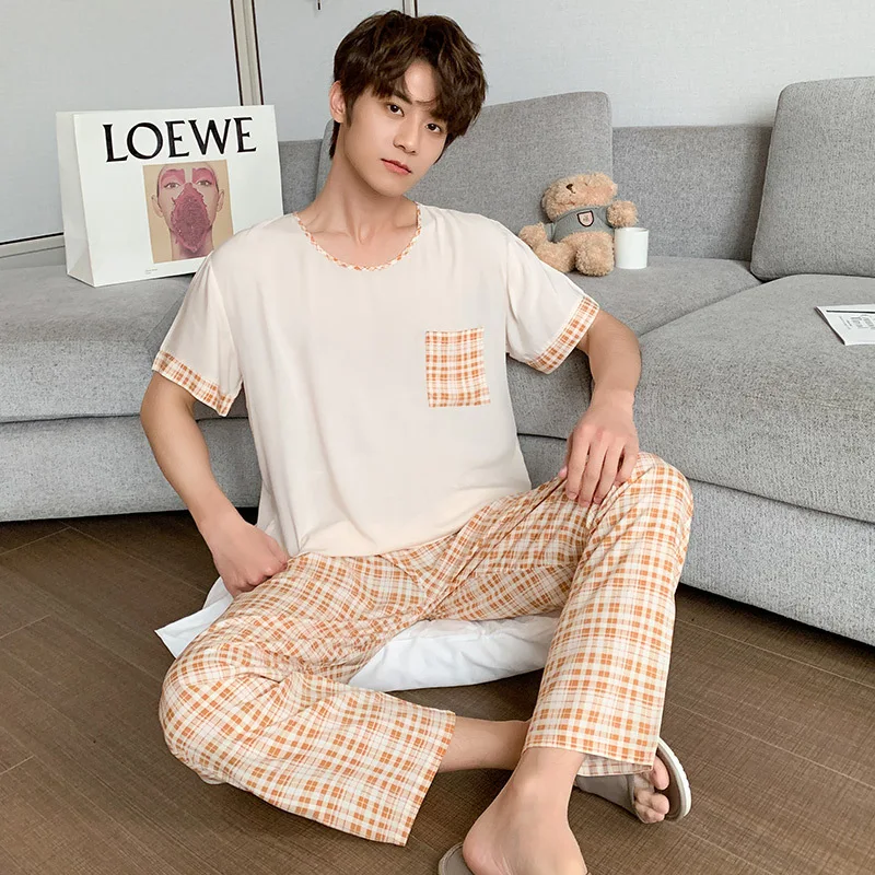 2023 couple's Summer Pajamas Suit Waffle Young Shorts Half Sleeve Top Youth TOT Sets For Lover 2 Pieces Costume For Sleeping