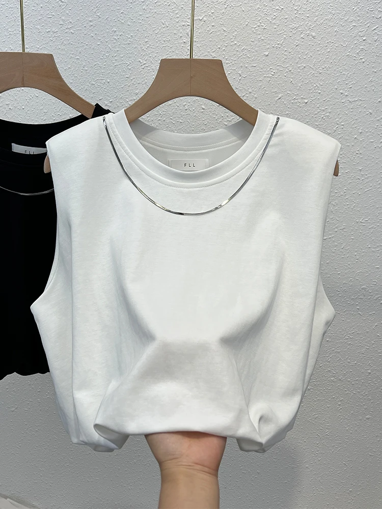 Европейская белая футболка без рукавов для женщин летний корейский дизайн майки