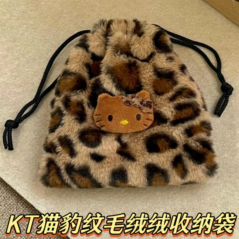 Плюшевый кошелек Hello Kitty из черной кожи сумка на шнурке многофункциональная для