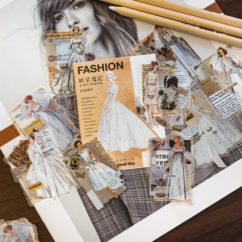 

30 Pcs Fashion Notes Vintage Aesthetic Stickers Scrapbook Supplies for Scrapbooking Favor DIY Stationery Journal Diary Planners