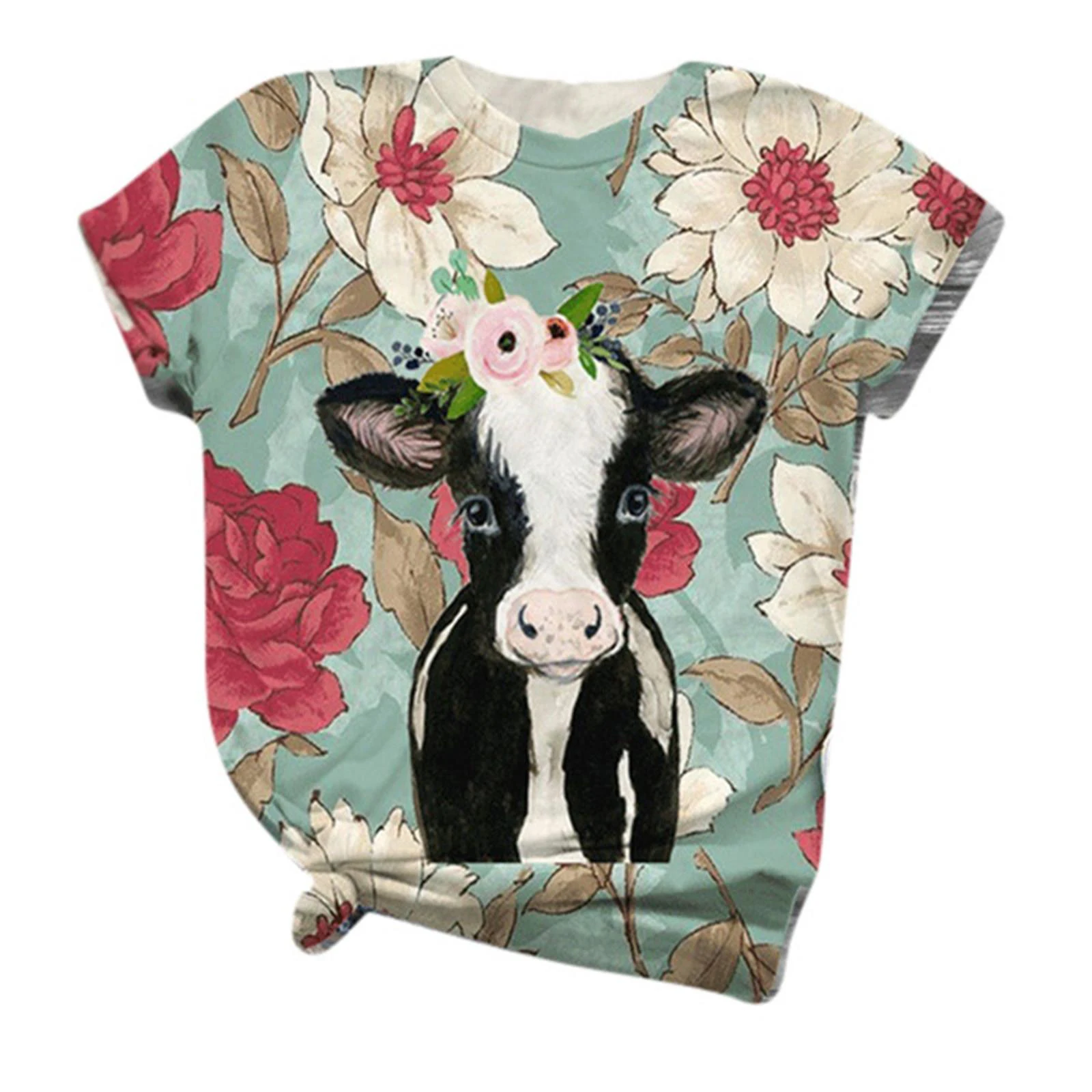 Cute Cow Animal Giraffe Flower 3D Print T-shirt Women T Shirts Streetwear Oversized Y2k Kawaii Tops Tees Woman Girls Clothing