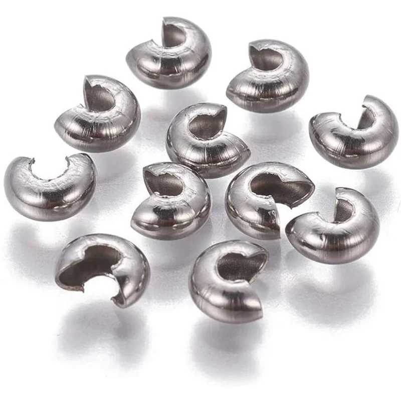 

50pcs Stainless Steel Hollow Opening Crimping Bead Cover For DIY Handmade Bracelet Necklace Jewelry Accessories Making Finding