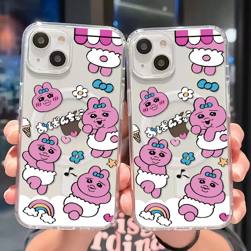 Cute Opanchu Usagis Magsafe Magnetic Phone Case for iPhone 16 15 14 13 12 11 8 7 Plus Pro Max X XR XSMax Soft Clear Tpu Cover