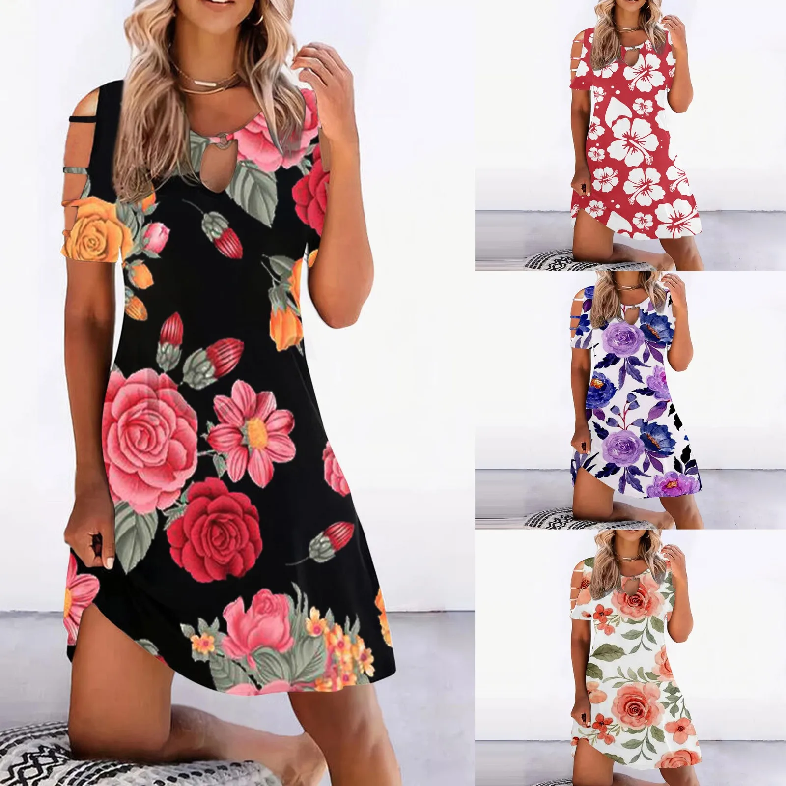 

Summer Dress For Women Halter Neck Floral Print Short Dress Sleeveless Sundresses Casual Sundresses Womens Long Dress Casual