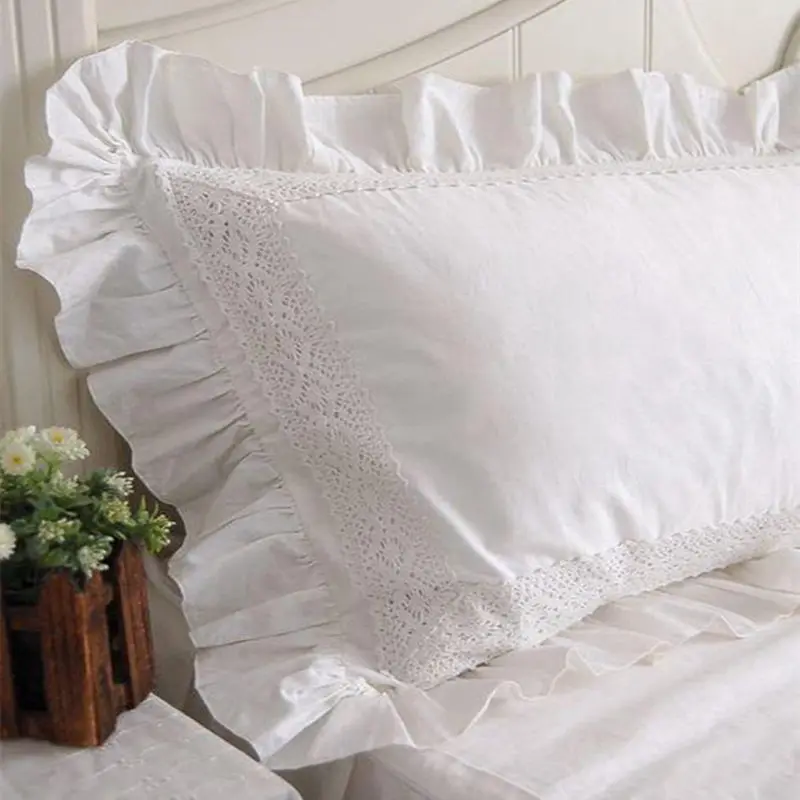 2 adet yeni beyaz saten dantel fırfır yastık kılıfı avrupa tarzı zarif işlemeli yastık lüks yatak yastık kılıfı hiçbir dolgu