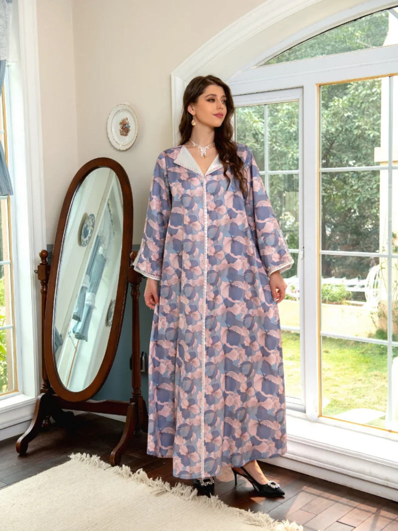 Eid Elegant Muslim Women Abaya Dress Party Lapel Ramadan Mubarak Diamond Modest Abayas Dubai Islam Robe Caftan Maxi Vestido 2023